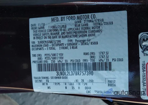 2011 Lincoln Mkz Hybrid from USA, damaged, VIN 3LNDL2L37BR757390